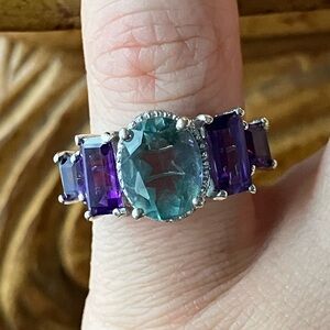 Fluorite African Amethyst Art Deco Ring Size 5